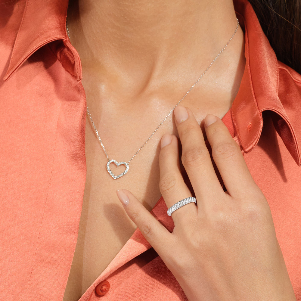 Model Wearing Braided Row Diamond Wedding Band view
