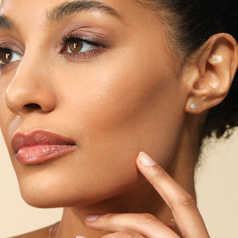 Classic Round Brilliant Cut Diamond Three Prong Martini Stud Earrings with 18KT White Gold / Lab / 1/2 Cut Diamond in 14KT White Gold / Lab / 1/2 view 3
