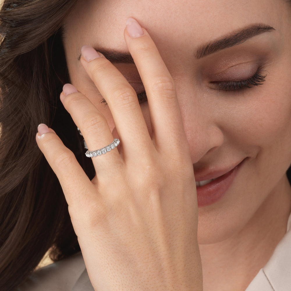 Model Wearing The Sutton Diamond Wedding Band view
