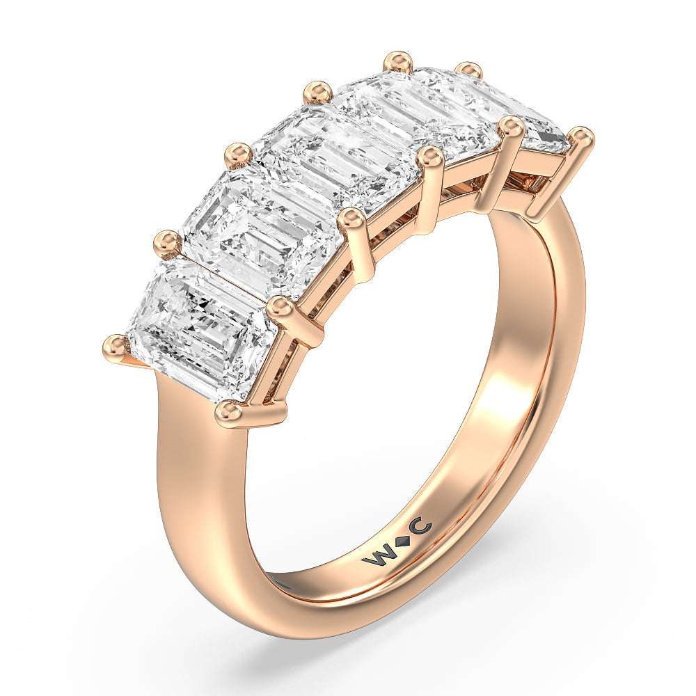 Five Stone Emerald Cut Diamond Ring with 18KT Rose Gold / Lab / 4 Cut Diamond in 14KT Rose Gold / Lab / 4 view 2
