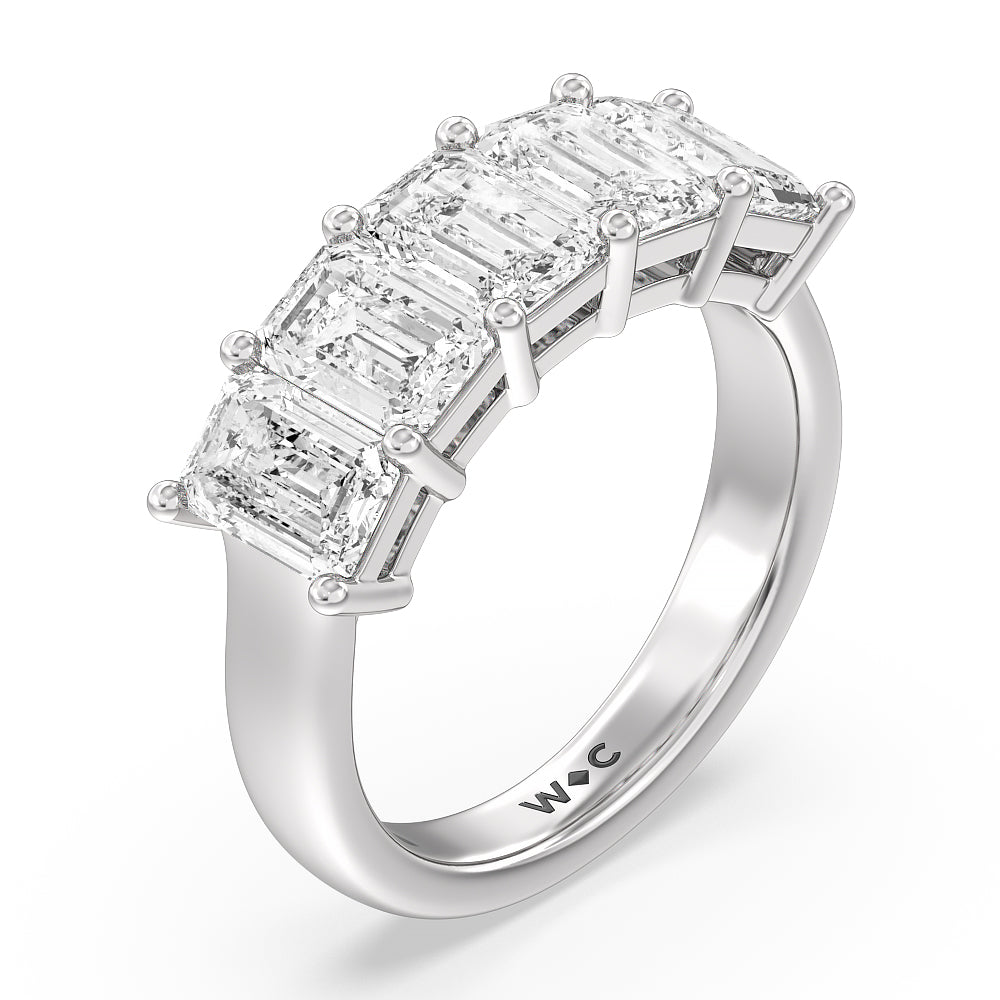 Five Stone Emerald Cut Diamond Ring with 18KT White Gold / Lab / 4 Cut Diamond in 14KT White Gold / Lab / 4 view 2
