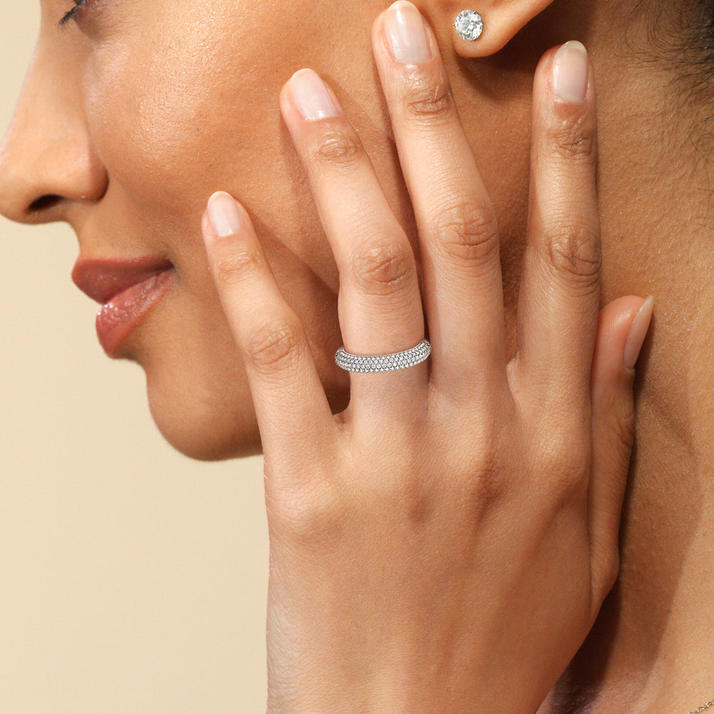 Model Wearing The Delancey Diamond Wedding Band view