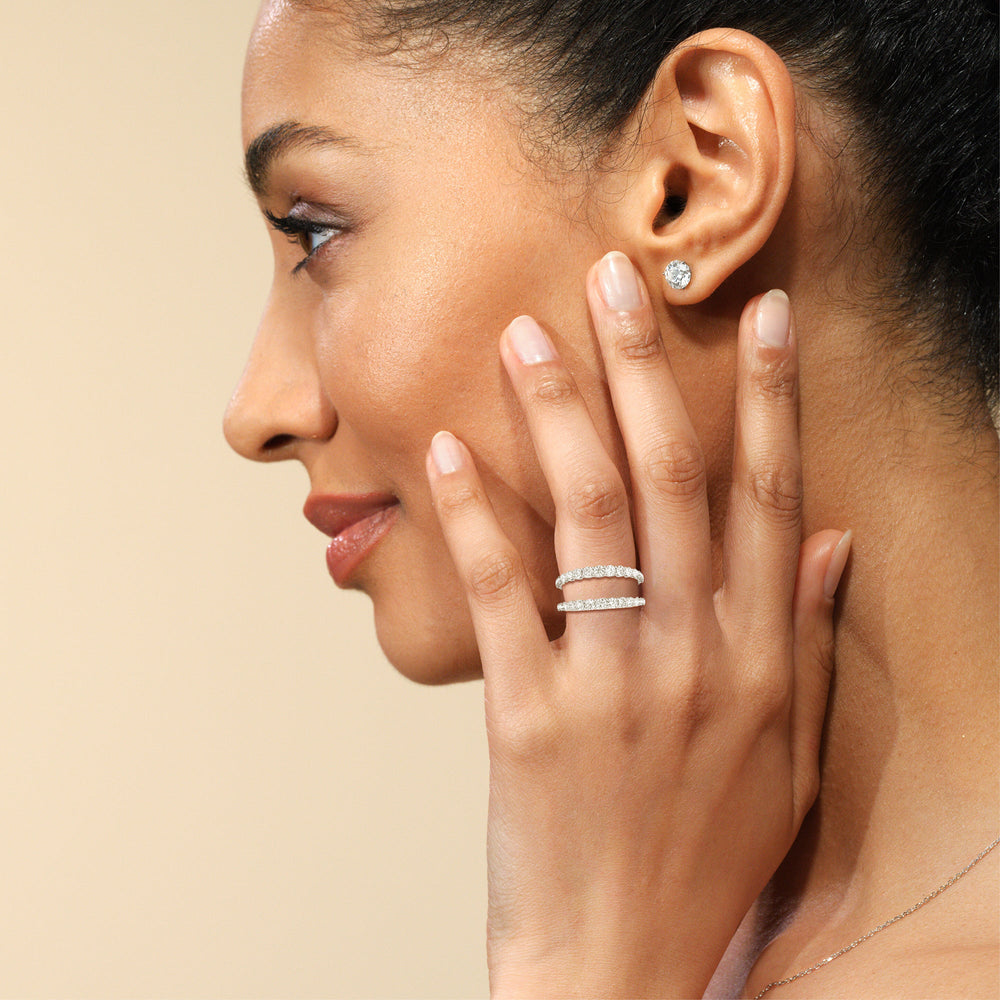 Model Wearing The Astor Diamond Wedding Band view