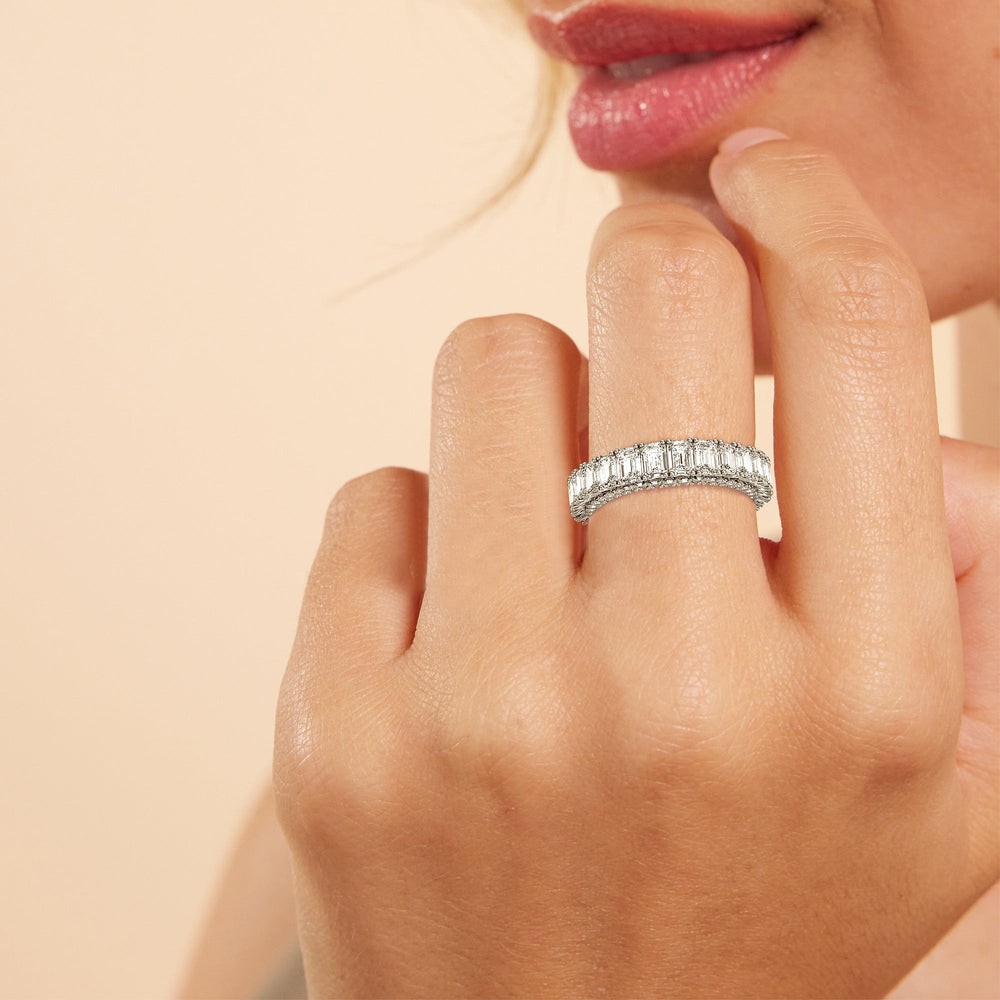 Model Wearing The Lexington Avenue Diamond Wedding Band view