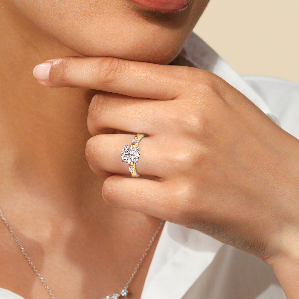 Model Wearing Celestia Marquise Studded Engagement Ring view