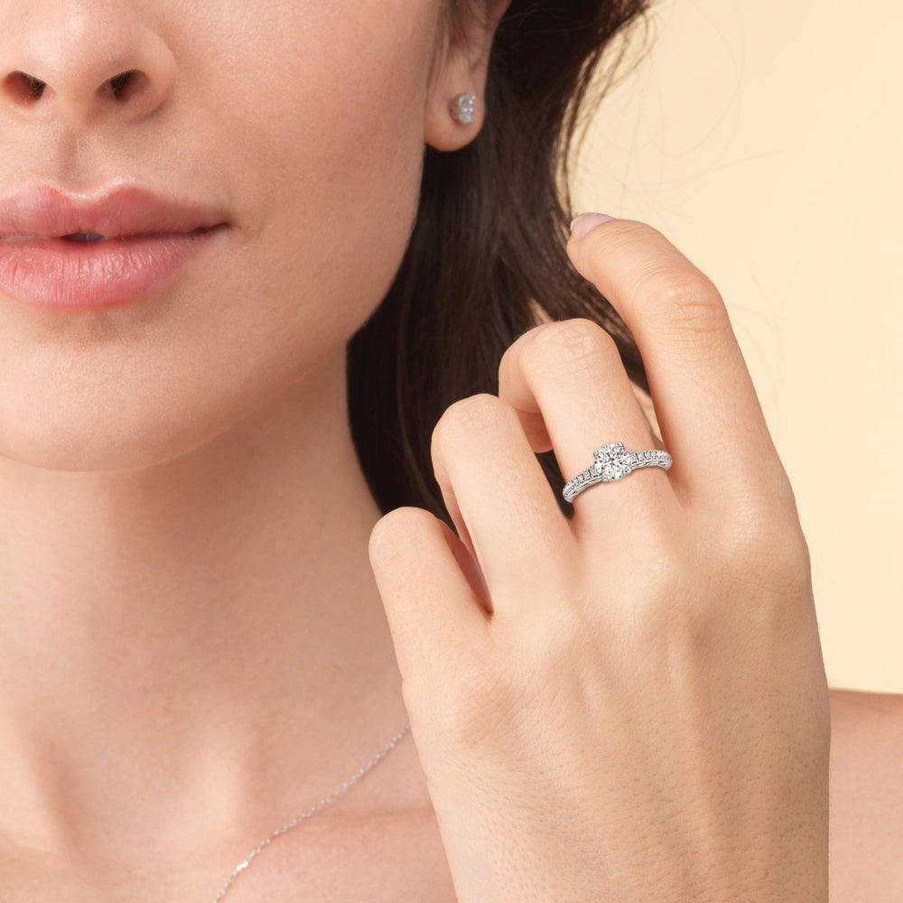 Model Wearing Galleria Braided Peekaboo Engagement Ring view