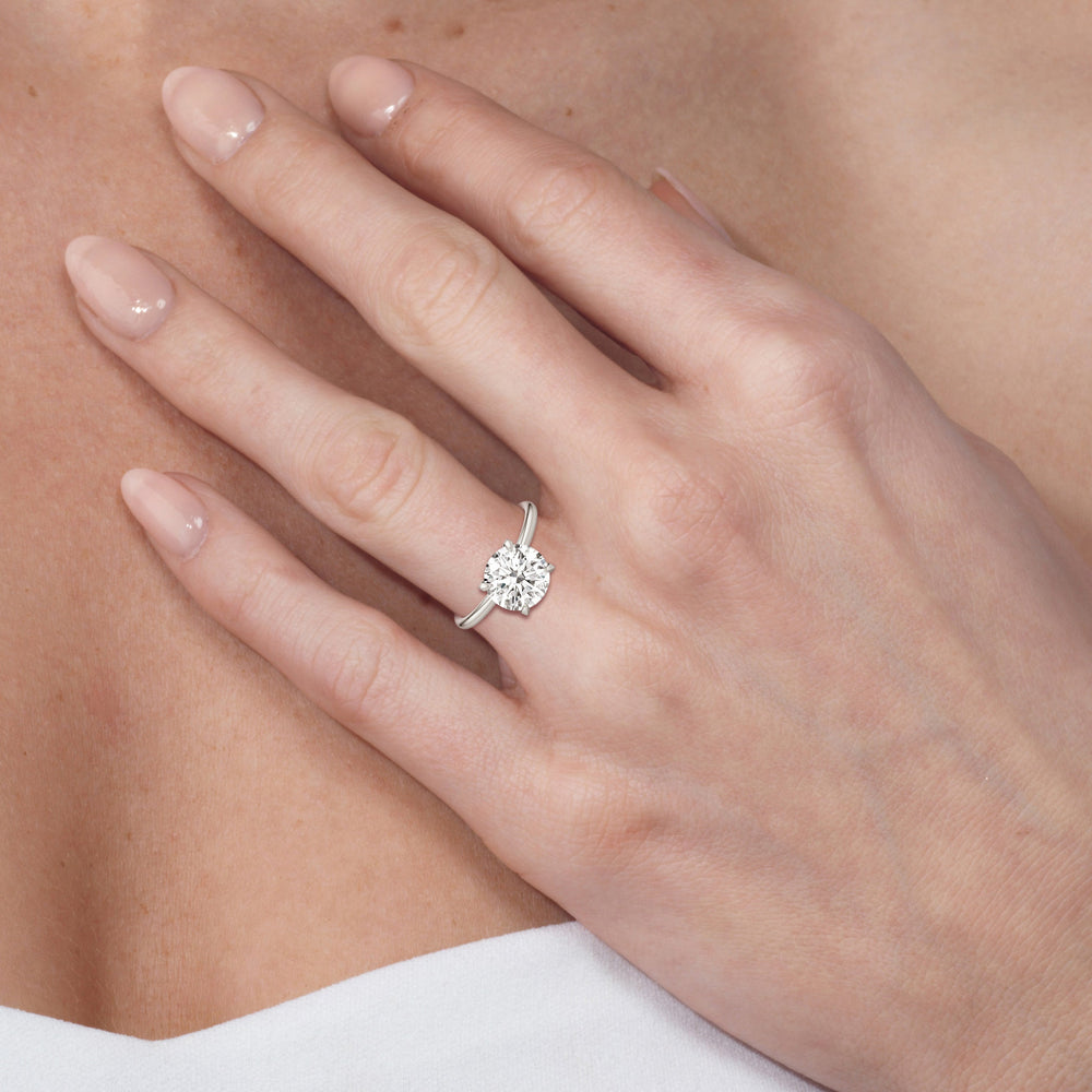 Model Wearing The W Classic Engagement Ring with Lab Grown Diamond view