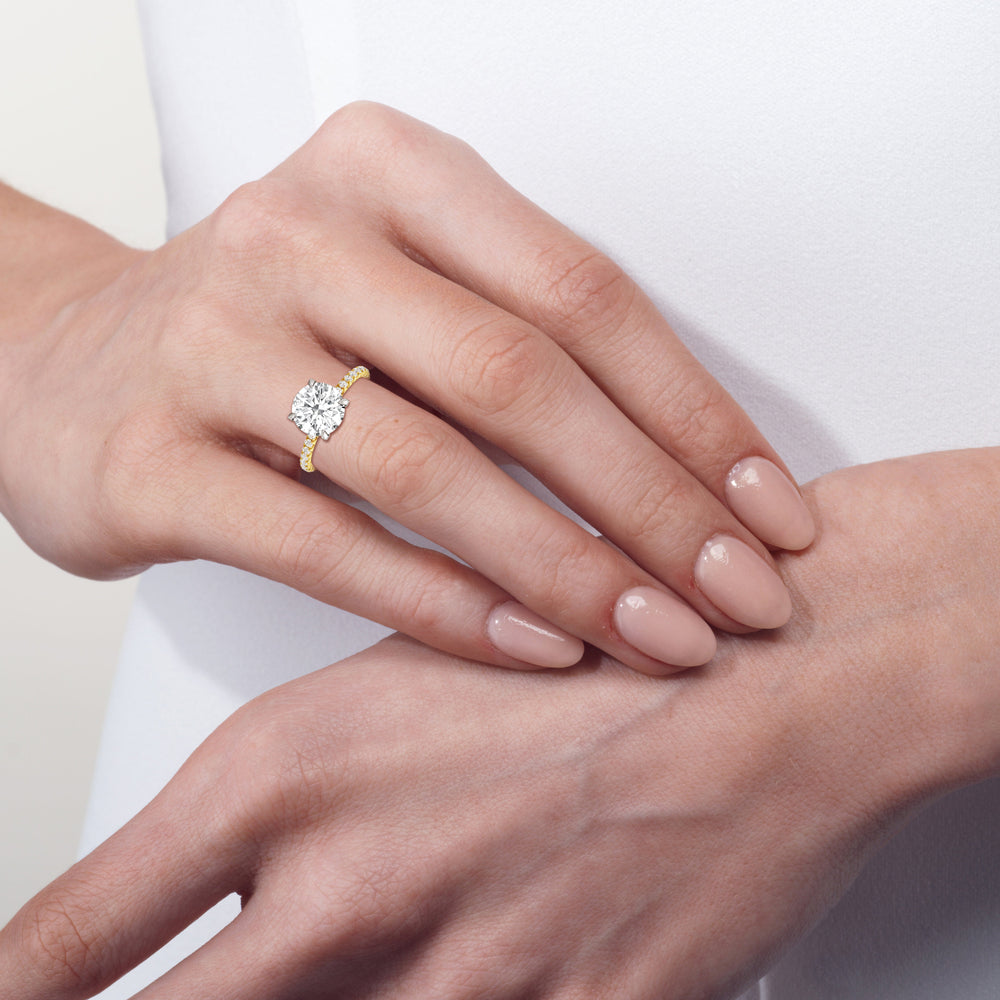 Model Wearing The W Pavé Engagement Ring with Lab Grown Diamond view