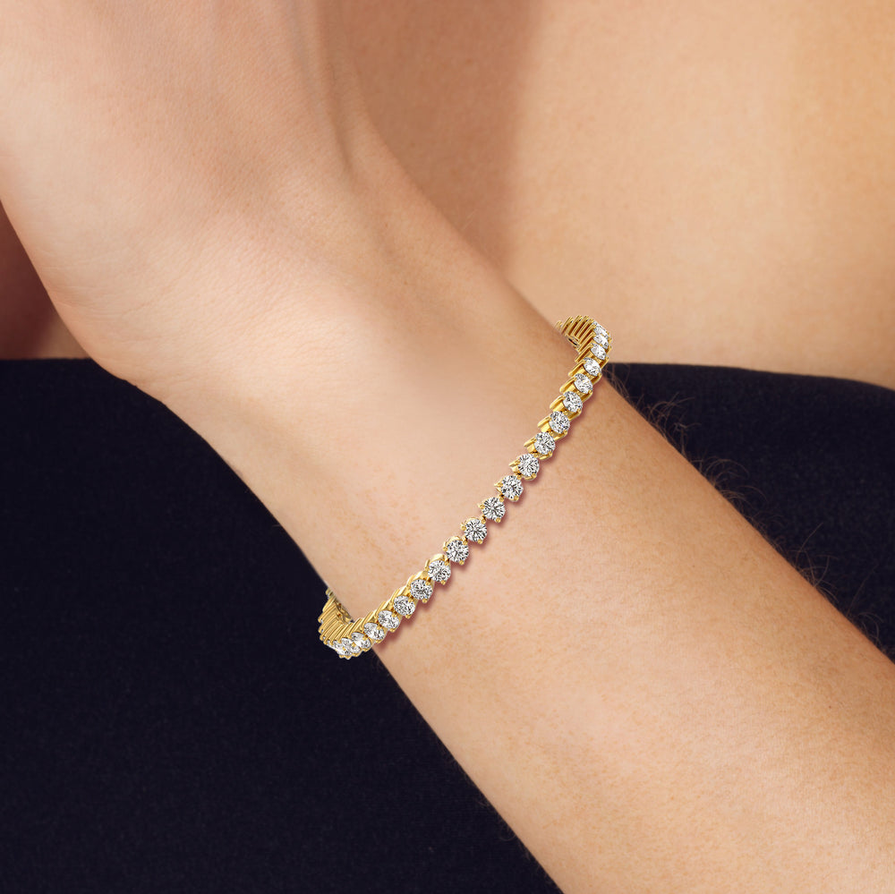 Model Wearing Three Prong Lab Diamond Tennis Bracelet view