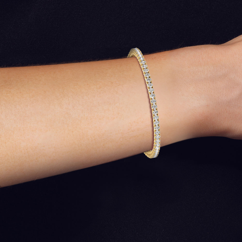 Model Wearing Four Prong Lab Diamond Tennis Bracelet view