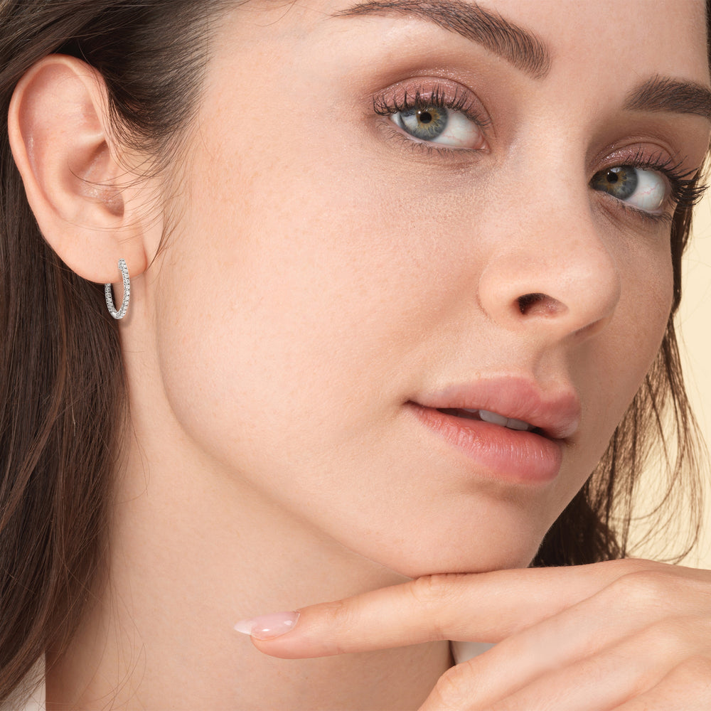 Inside Out Diamond Round Hoops with 18KT Rose Gold / Lab / 1/2 Cut Diamond in 14KT Rose Gold / Lab / 1/2 view 3
