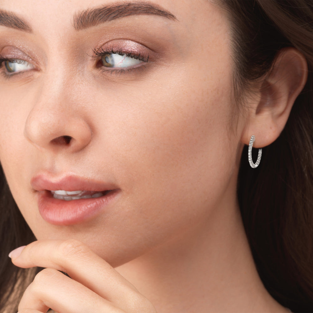 Inside Out Diamond Round Hoops with 18KT Rose Gold / Lab / 1 Cut Diamond in 14KT Rose Gold / Lab / 1 view 2
