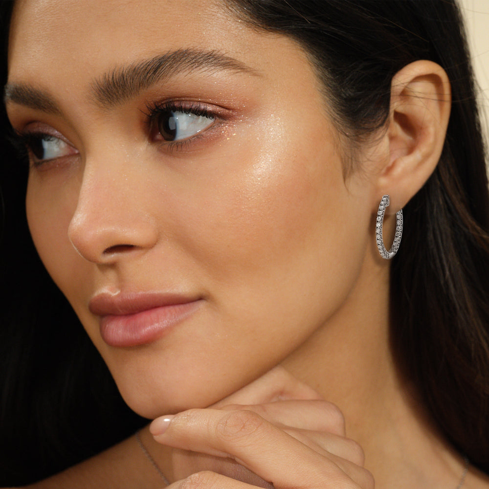 Inside Out Diamond Round Hoops with 18KT Rose Gold / Lab / 2 Cut Diamond in 14KT Rose Gold / Lab / 2 view 2
