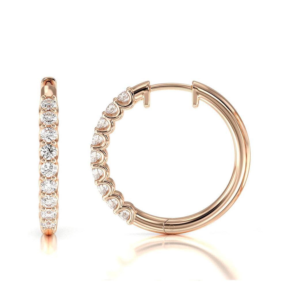 Diamond Hoop Earrings with 18KT Rose Gold / Lab / 1/2 Cut Diamond in 14KT Rose Gold / Lab / 1/2 view 4
