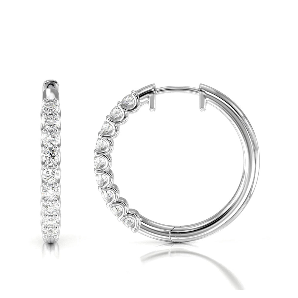 Diamond Hoop Earrings with 18KT White Gold / Lab / 1/2 Cut Diamond in 14KT White Gold / Lab / 1/2 view 4
