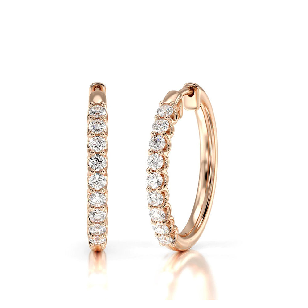 Diamond Hoop Earrings with 18KT Rose Gold / Lab / 1/2 Cut Diamond in 14KT Rose Gold / Lab / 1/2 view 1
