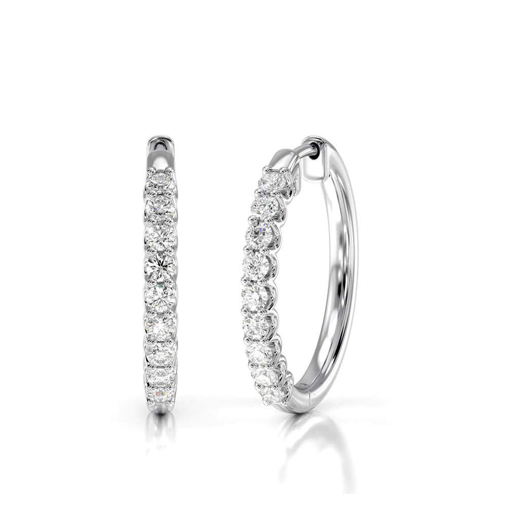 Diamond Hoop Earrings with 18KT White Gold / Lab / 1/2 Cut Diamond in 14KT White Gold / Lab / 1/2 view 1
