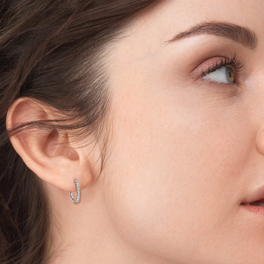 Diamond Hoop Earrings with 18KT Rose Gold / Lab / 1/2 Cut Diamond in 14KT Rose Gold / Lab / 1/2 view 3
