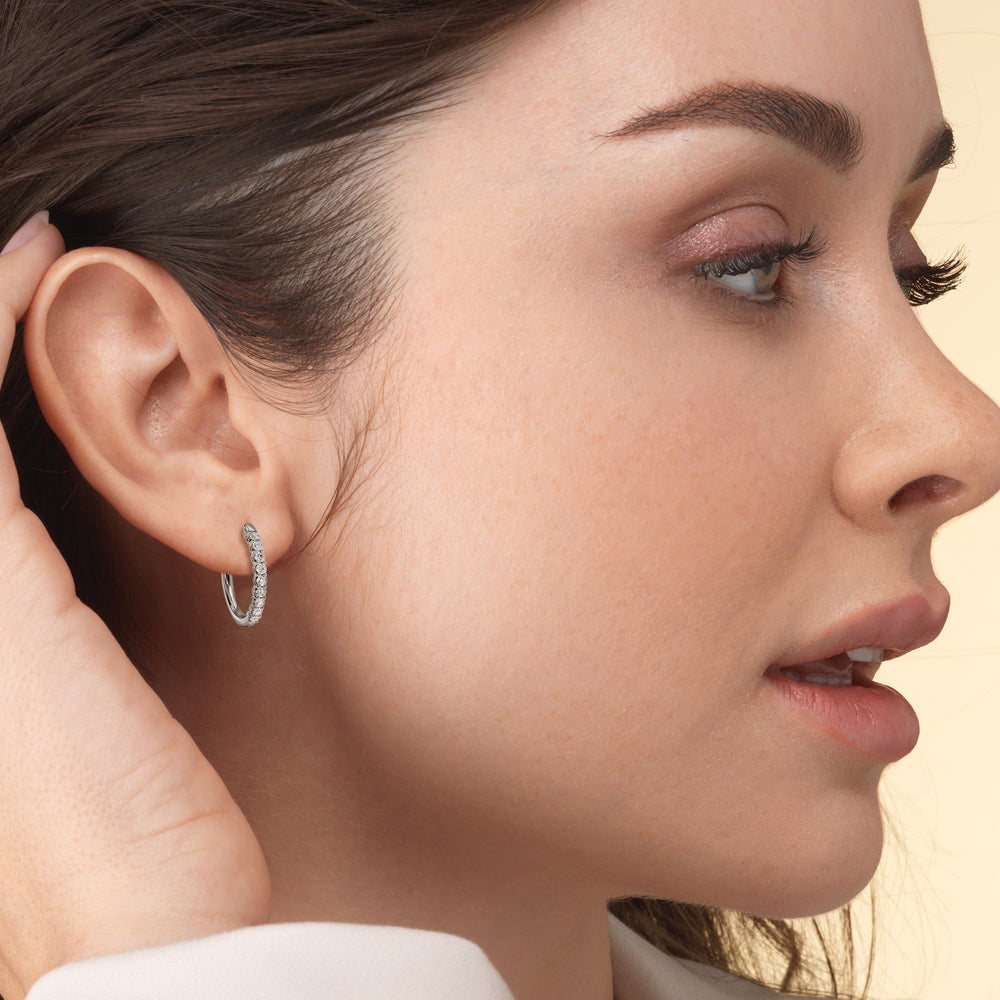 Diamond Hoop Earrings with 18KT White Gold / Lab / 1 Cut Diamond in 14KT White Gold / Lab / 1 view 3
