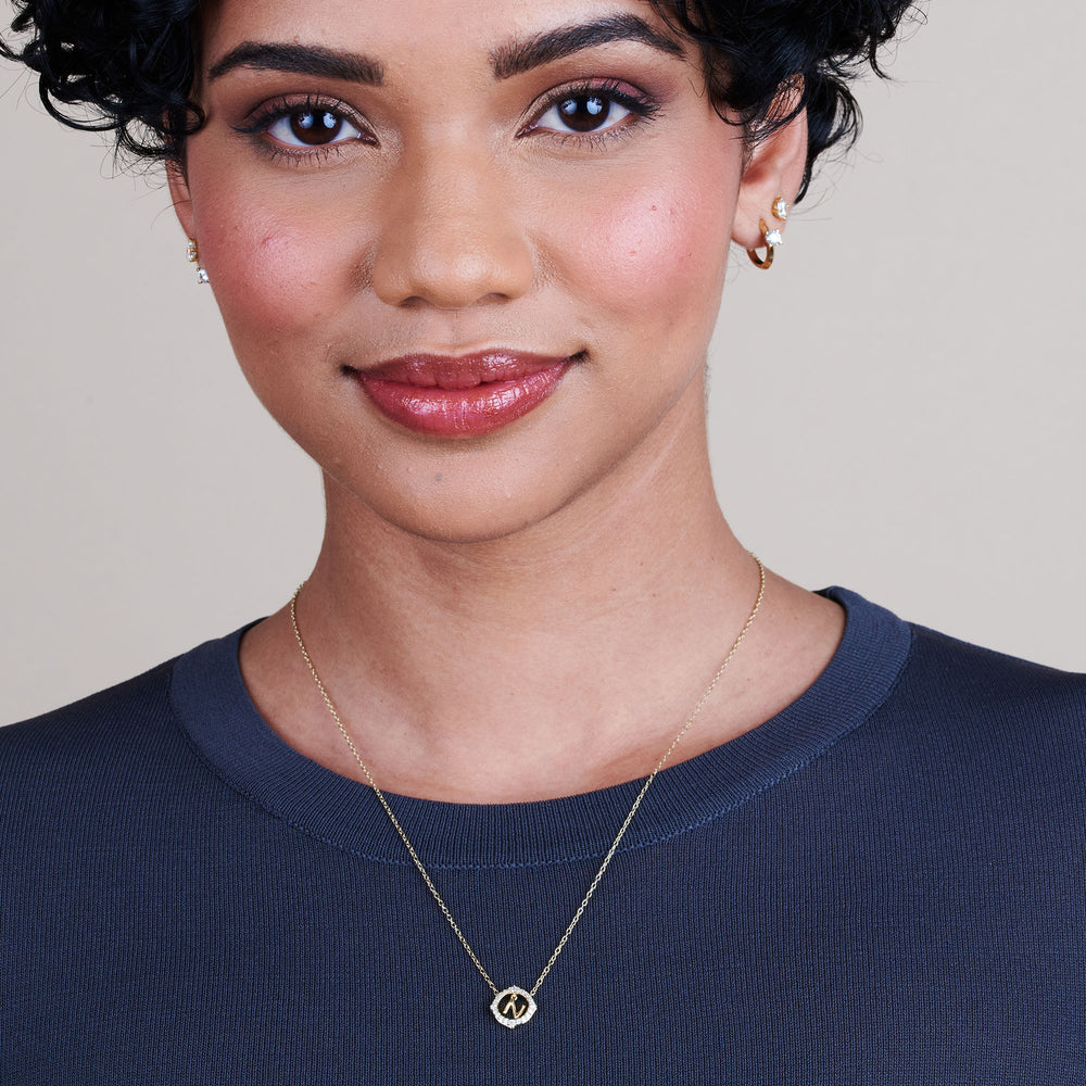 Model Wearing Signature Letter N Necklace view