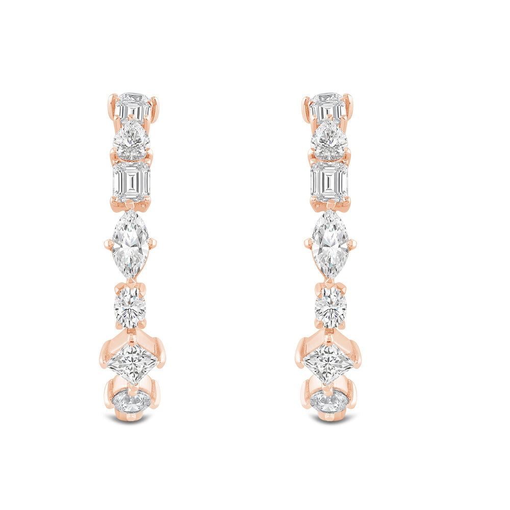 Mixed Fancy Shape Diamond Hoop Earrings with 18KT Rose Gold / Lab / 2 1/2 Cut Diamond in 14KT Rose Gold / Lab / 2 1/2 view 2
