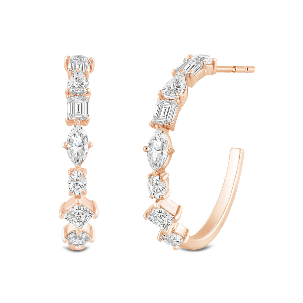 Mixed Fancy Shape Diamond Hoop Earrings with 18KT Rose Gold / Lab / 2 1/2 Cut Diamond in 14KT Rose Gold / Lab / 2 1/2 view 1
