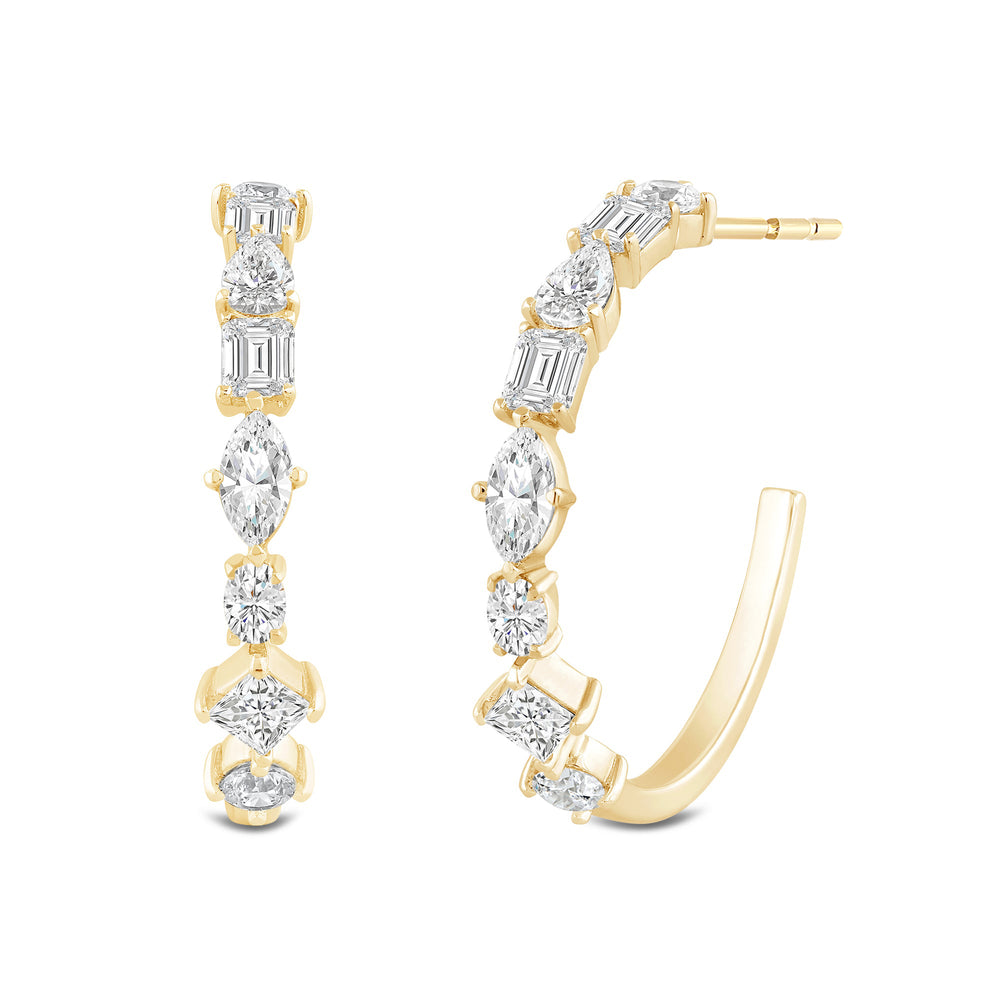Mixed Fancy Shape Diamond Hoop Earrings with 18KT Yellow Gold / Lab / 2 1/2 Cut Diamond in 14KT Yellow Gold / Lab / 2 1/2 view 1
