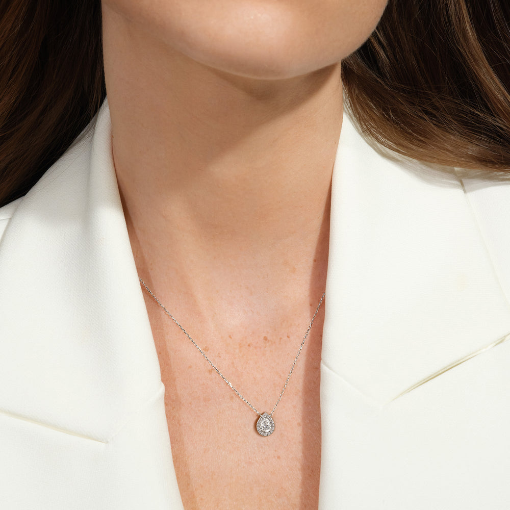 Halo Pear Lab Created Diamond Necklace with 18KT Yellow Gold / Lab / 1/2 Cut Diamond in 14KT Yellow Gold / Lab / 1/2 view 2
