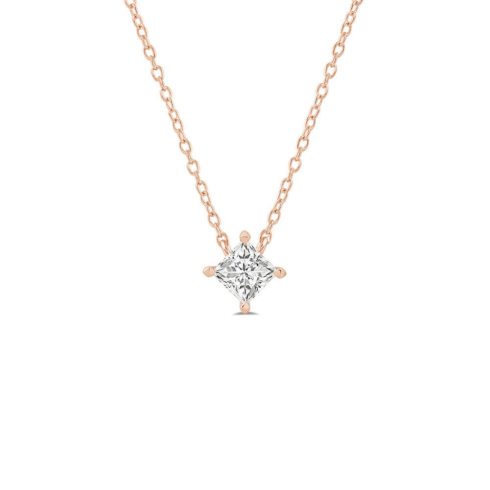 4 Prong Kite Set Lab Created Diamond Princess Solitaire Necklace with 18KT Rose Gold / Lab / 1/2 Cut Diamond in 14KT Rose Gold / Lab / 1/2 view 1
