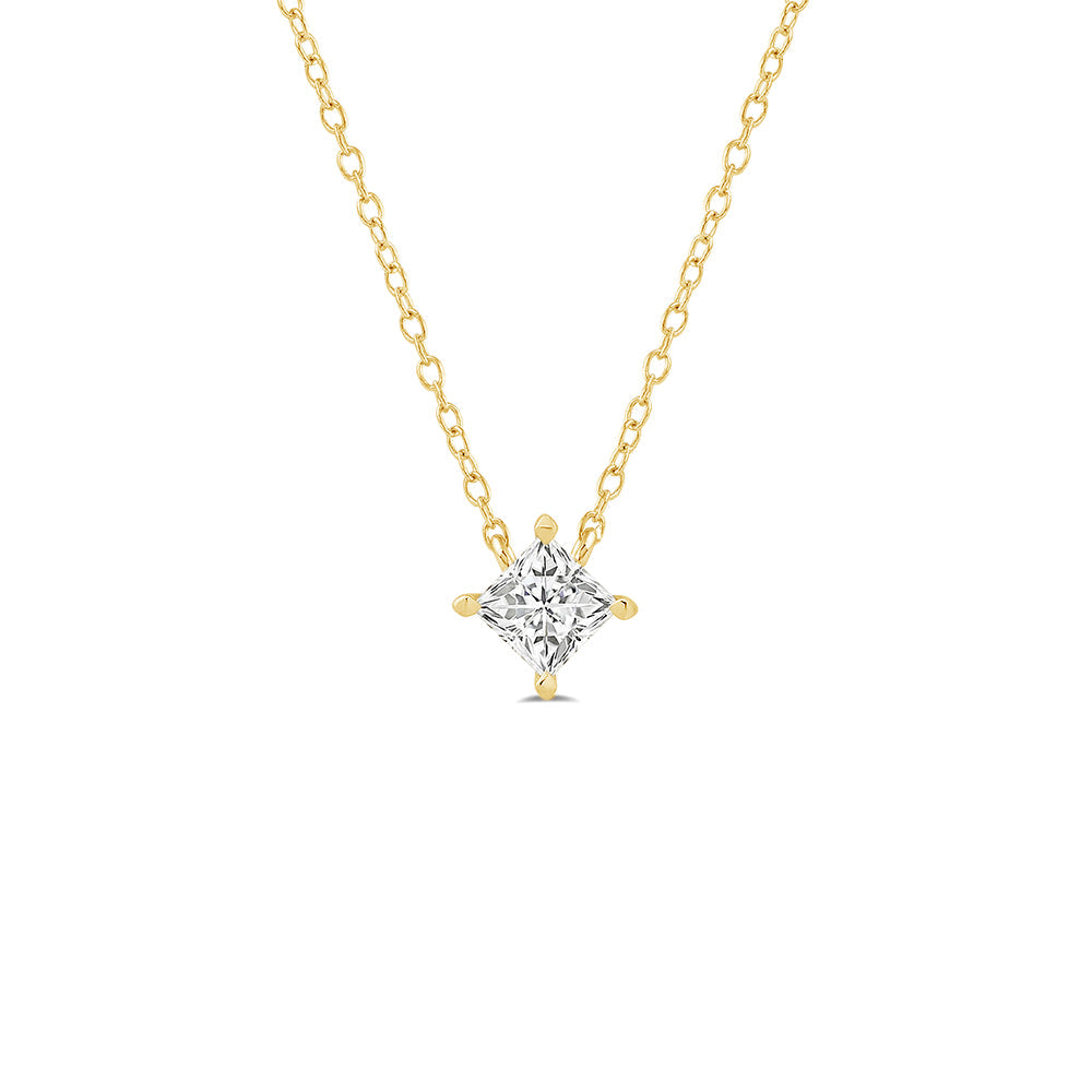 4 Prong Kite Set Lab Created Diamond Princess Solitaire Necklace with 18KT Yellow Gold / Lab / 1/2 Cut Diamond in 14KT Yellow Gold / Lab / 1/2 view 1
