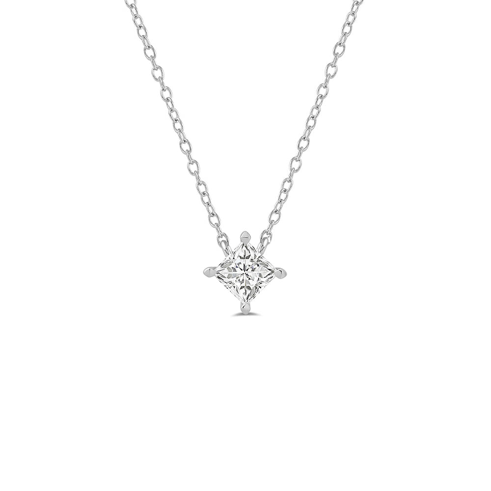 4 Prong Kite Set Lab Created Diamond Princess Solitaire Necklace with 18KT White Gold / Lab / 1/2 Cut Diamond in 14KT White Gold / Lab / 1/2 view 1
