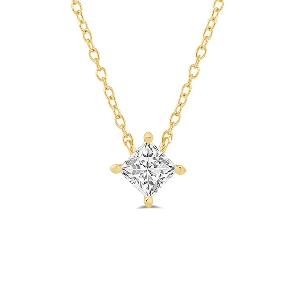 4 Prong Kite Set Lab Created Diamond Princess Solitaire Necklace with 18KT Yellow Gold / Lab / 1/2 Cut Diamond in 14KT Yellow Gold / Lab / 1/2 view 4
