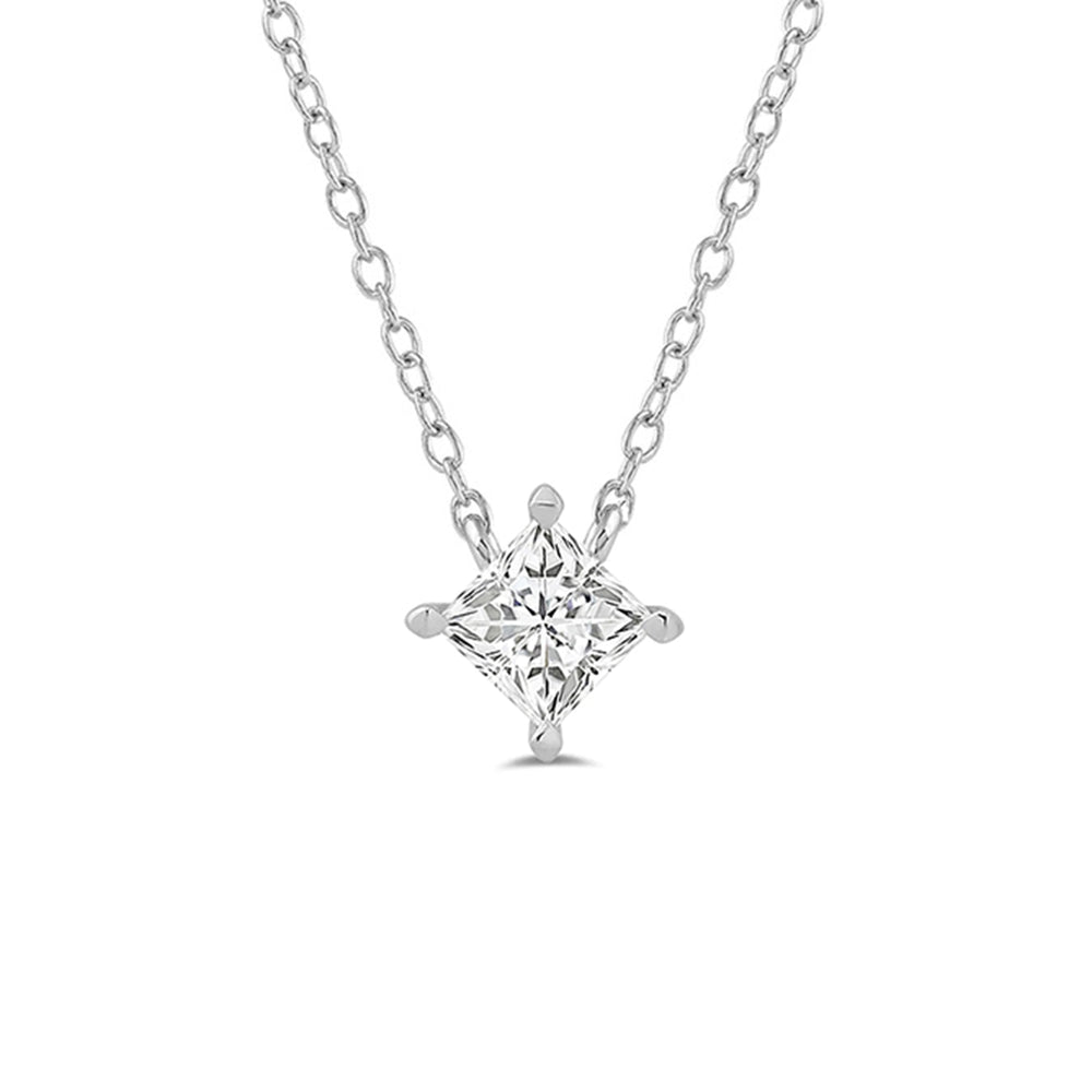4 Prong Kite Set Lab Created Diamond Princess Solitaire Necklace with 18KT White Gold / Lab / 1/2 Cut Diamond in 14KT White Gold / Lab / 1/2 view 4
