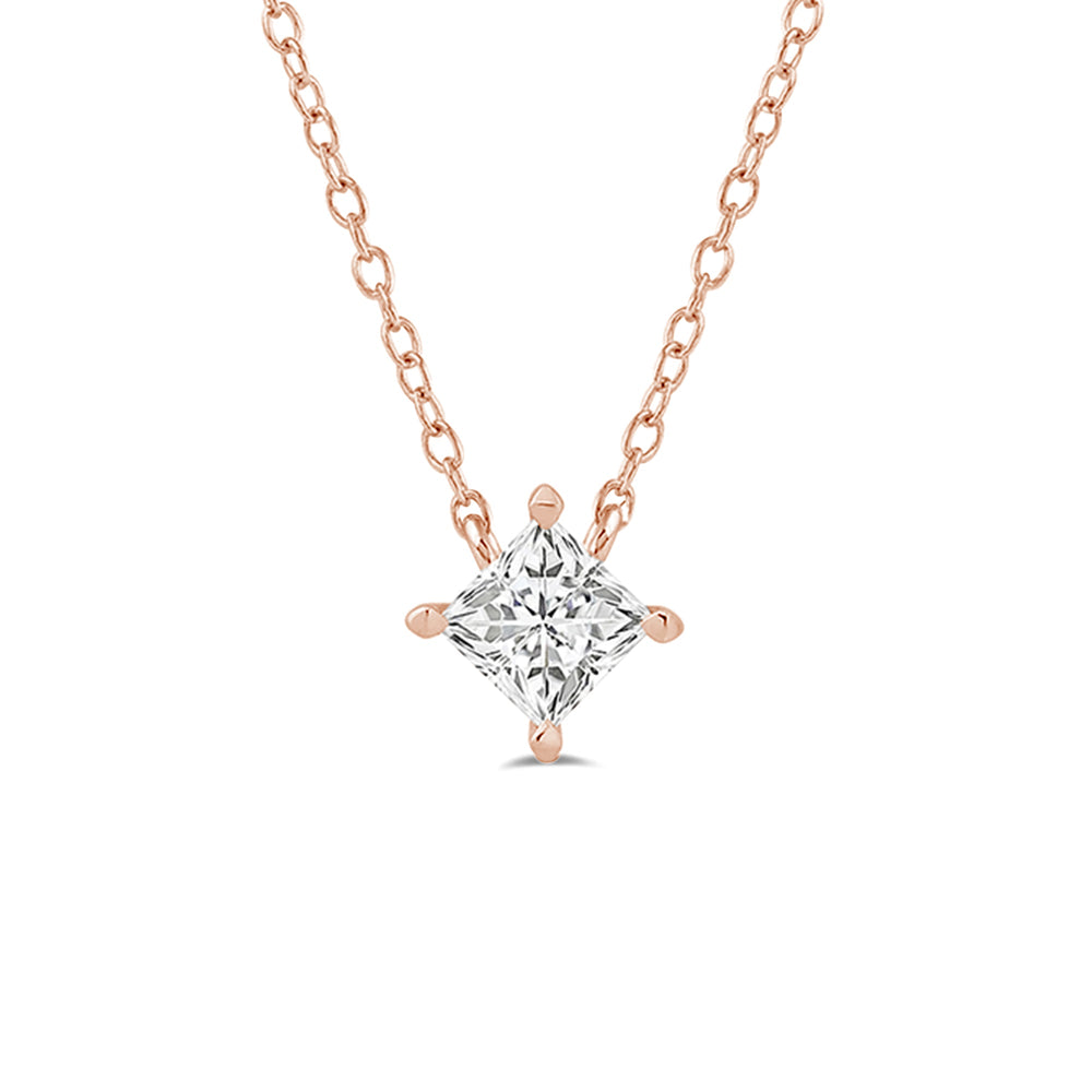 4 Prong Kite Set Lab Created Diamond Princess Solitaire Necklace with 18KT Rose Gold / Lab / 1/2 Cut Diamond in 14KT Rose Gold / Lab / 1/2 view 4
