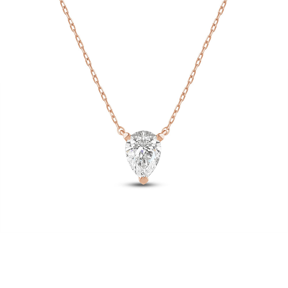 3 Prong Point Down Lab Created Diamond Pear Drop Solitaire Necklace with 18KT Rose Gold / Lab / 1/2 Cut Diamond in 14KT Rose Gold / Lab / 1/2 view 1
