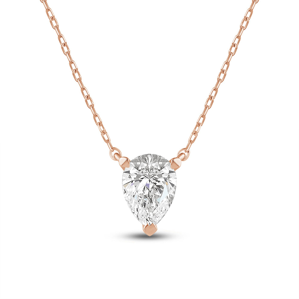 3 Prong Point Down Lab Created Diamond Pear Drop Solitaire Necklace with 18KT Rose Gold / Lab / 1/2 Cut Diamond in 14KT Rose Gold / Lab / 1/2 view 4
