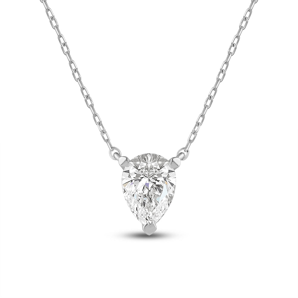 3 Prong Point Down Lab Created Diamond Pear Drop Solitaire Necklace with 18KT White Gold / Lab / 1/2 Cut Diamond in 14KT White Gold / Lab / 1/2 view 4
