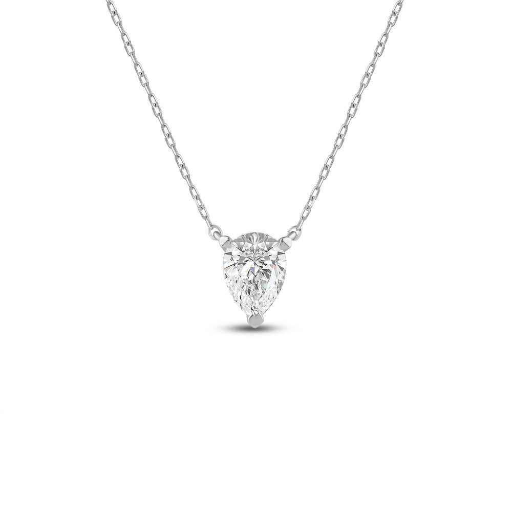 3 Prong Point Down Lab Created Diamond Pear Drop Solitaire Necklace with 18KT White Gold / Lab / 1/2 Cut Diamond in 14KT White Gold / Lab / 1/2 view 1
