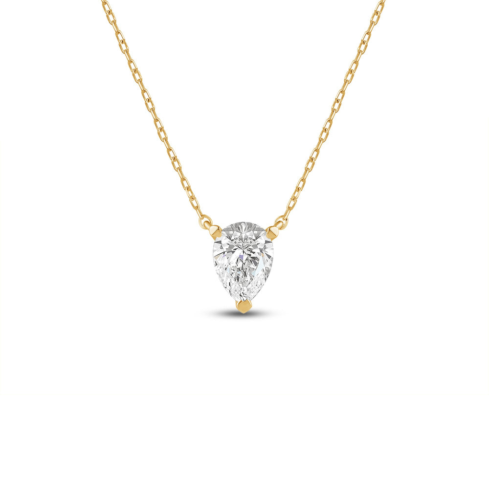 3 Prong Point Down Lab Created Diamond Pear Drop Solitaire Necklace with 18KT Yellow Gold / Lab / 1/2 Cut Diamond in 14KT Yellow Gold / Lab / 1/2 view 1
