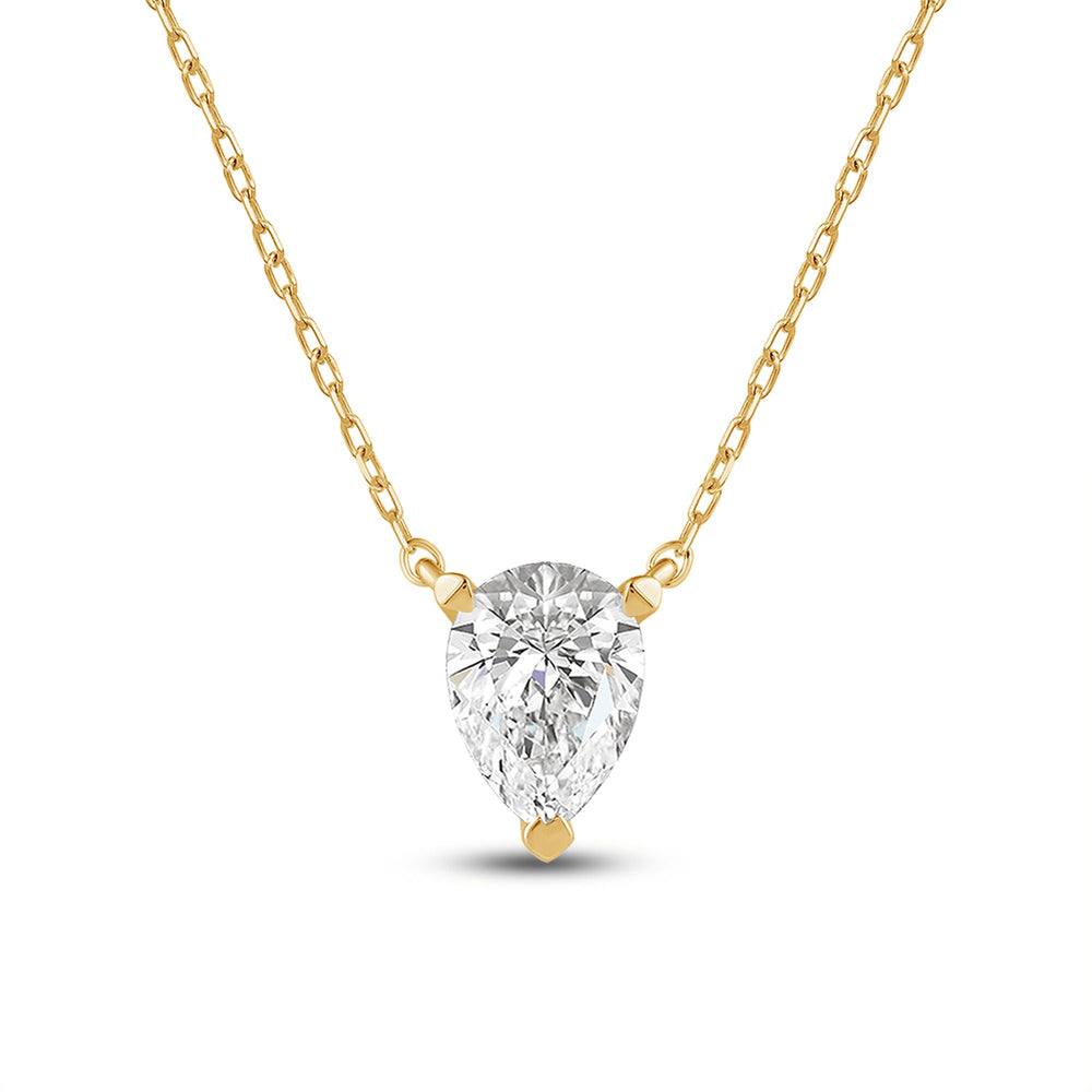 3 Prong Point Down Lab Created Diamond Pear Drop Solitaire Necklace with 18KT Yellow Gold / Lab / 1/2 Cut Diamond in 14KT Yellow Gold / Lab / 1/2 view 4
