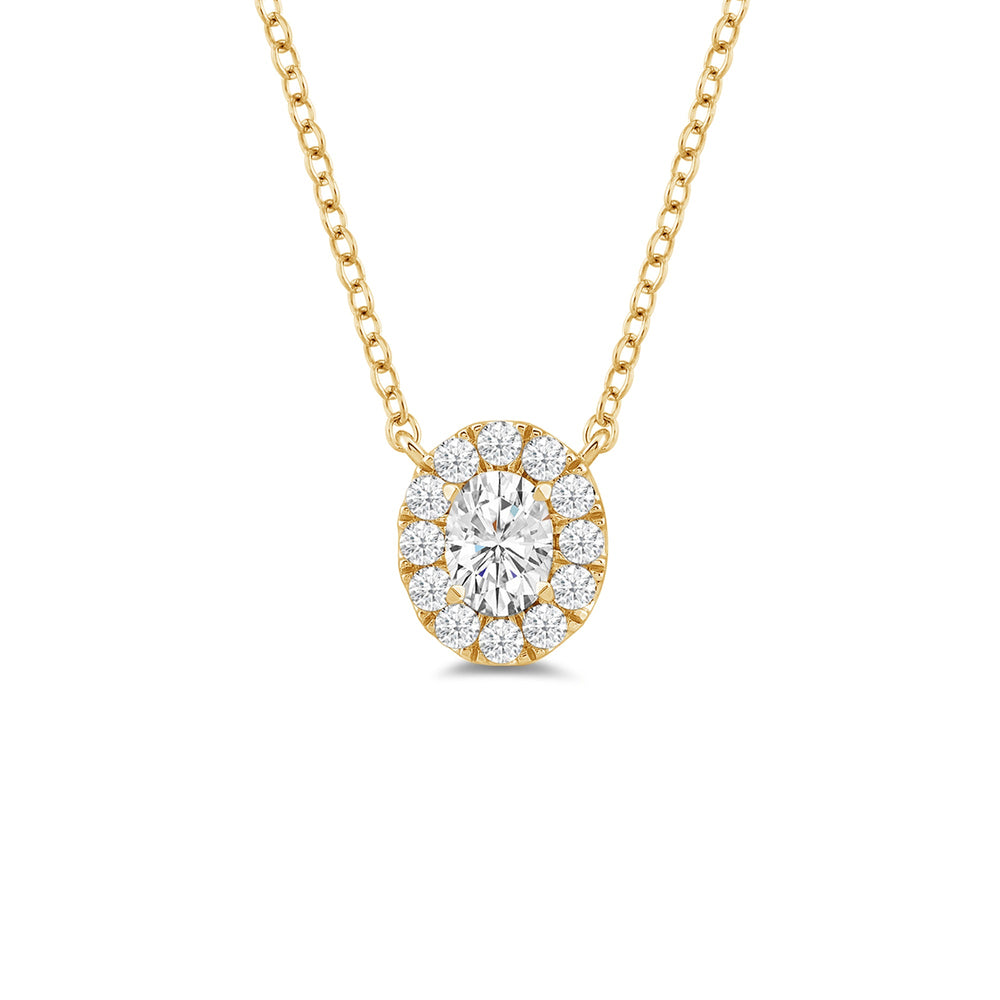 Halo Oval Lab Created Diamond Necklace with 18KT Yellow Gold / Lab / 3/4 Cut Diamond in 14KT Yellow Gold / Lab / 3/4 view 4

