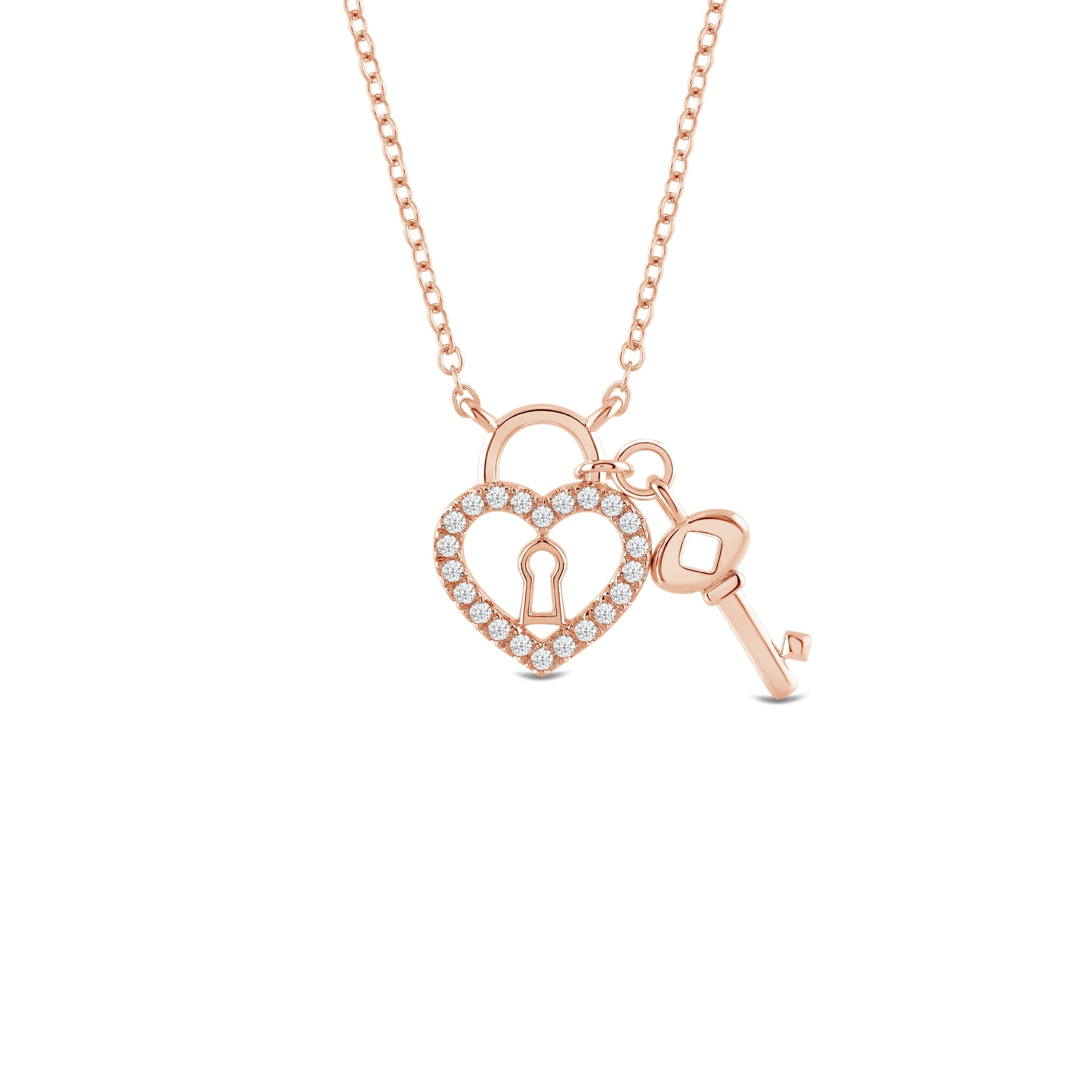 Petite Lab Created Diamond Heart Key Necklace - Main Image