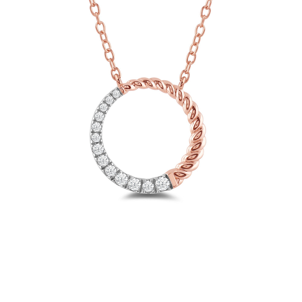 Rope & Graduating Diamond Line Round Pendant with 18KT Rose Gold / Lab / 1/6 Cut Diamond in 14KT Rose Gold / Lab / 1/6 view 1
