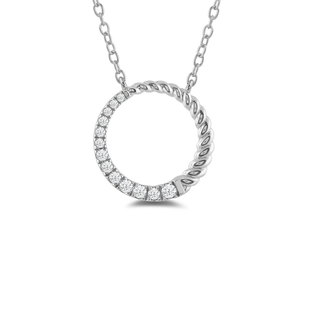 Rope & Graduating Diamond Line Round Pendant with 18KT White Gold / Lab / 1/6 Cut Diamond in 14KT White Gold / Lab / 1/6 view 1
