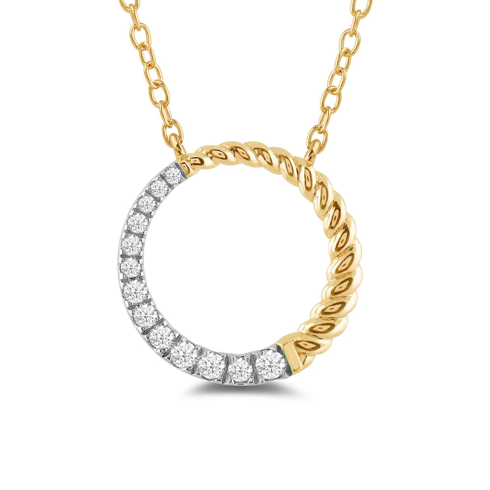 Rope & Graduating Diamond Line Round Pendant with 18KT Yellow Gold / Lab / 1/6 Cut Diamond in 14KT Yellow Gold / Lab / 1/6 view 2
