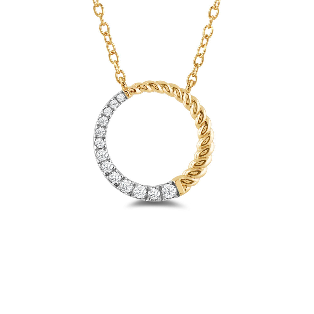 Rope & Graduating Diamond Line Round Pendant with 18KT Yellow Gold / Lab / 1/6 Cut Diamond in 14KT Yellow Gold / Lab / 1/6 view 1
