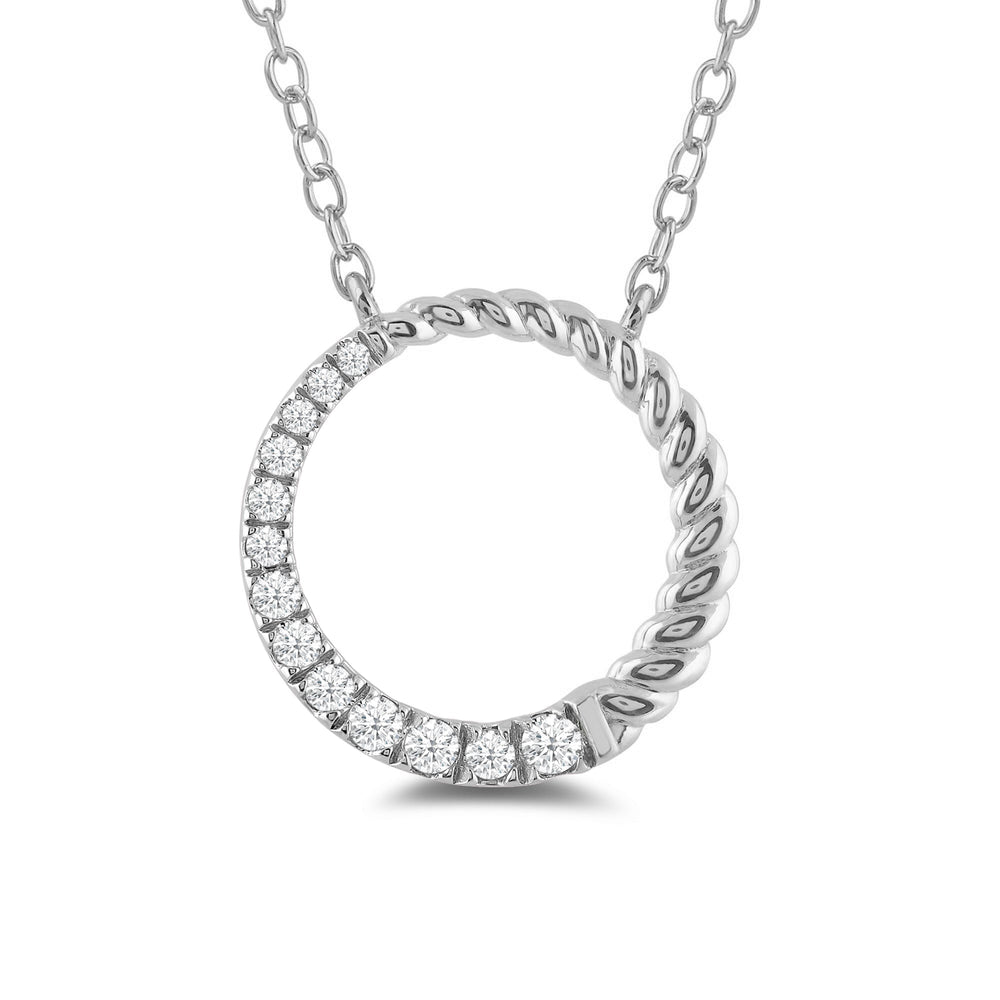 Rope & Graduating Diamond Line Round Pendant with 18KT White Gold / Lab / 1/6 Cut Diamond in 14KT White Gold / Lab / 1/6 view 2
