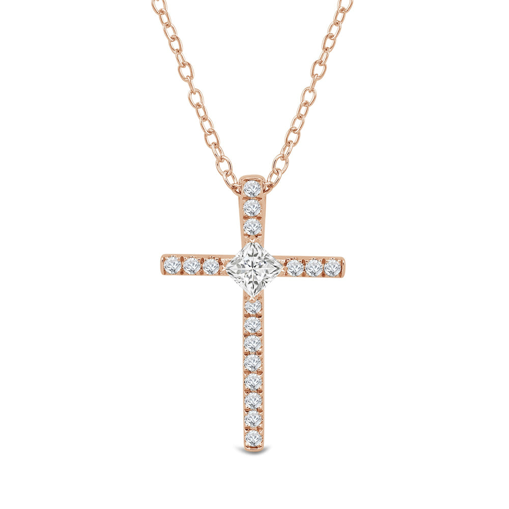 Kite Set Princess Lab Created Diamond Cross Pendant with 18KT Rose Gold / Lab / 1/3 Cut Diamond in 14KT Rose Gold / Lab / 1/3 view 2
