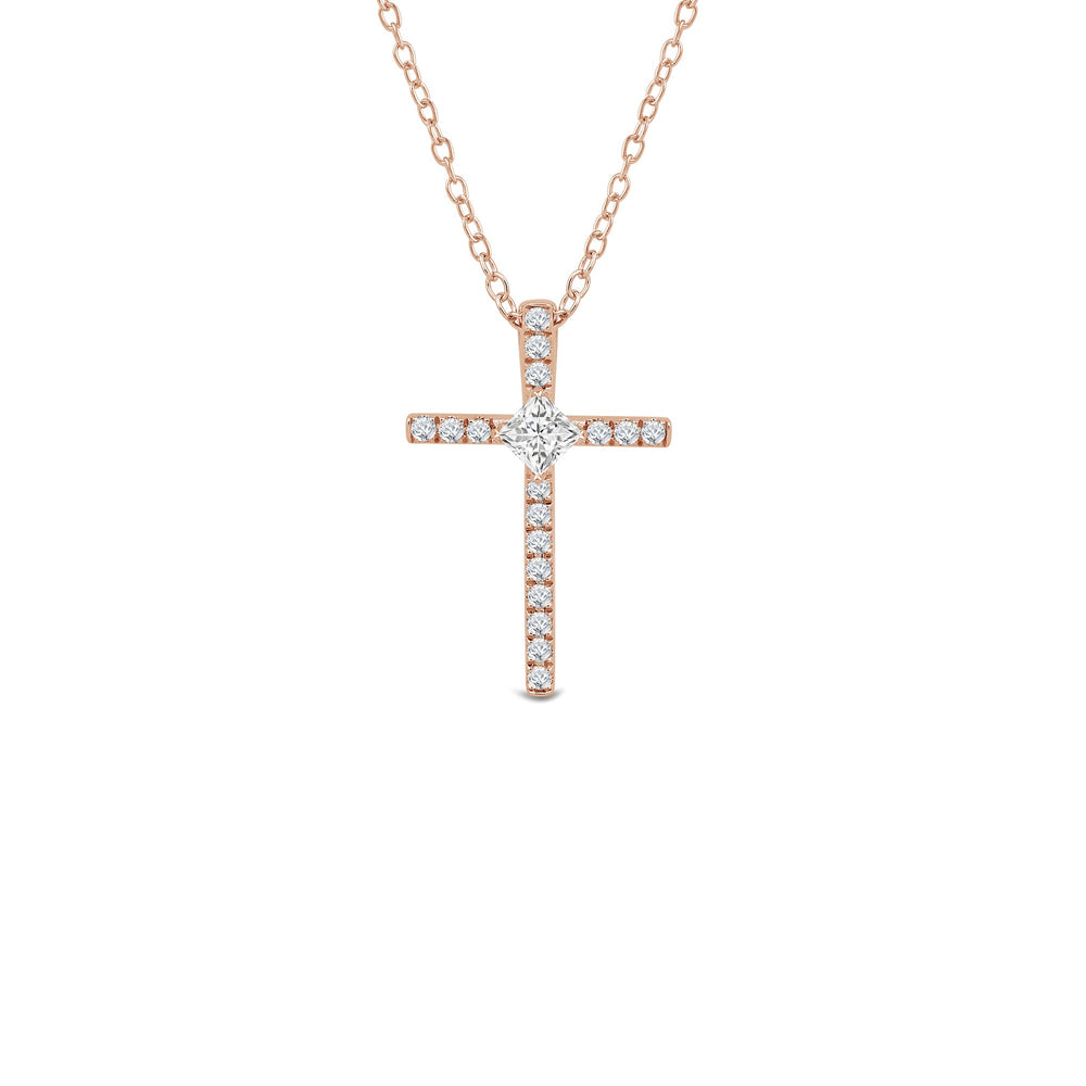 Kite Set Princess Lab Created Diamond Cross Pendant with 18KT Rose Gold / Lab / 1/3 Cut Diamond in 14KT Rose Gold / Lab / 1/3 view 1
