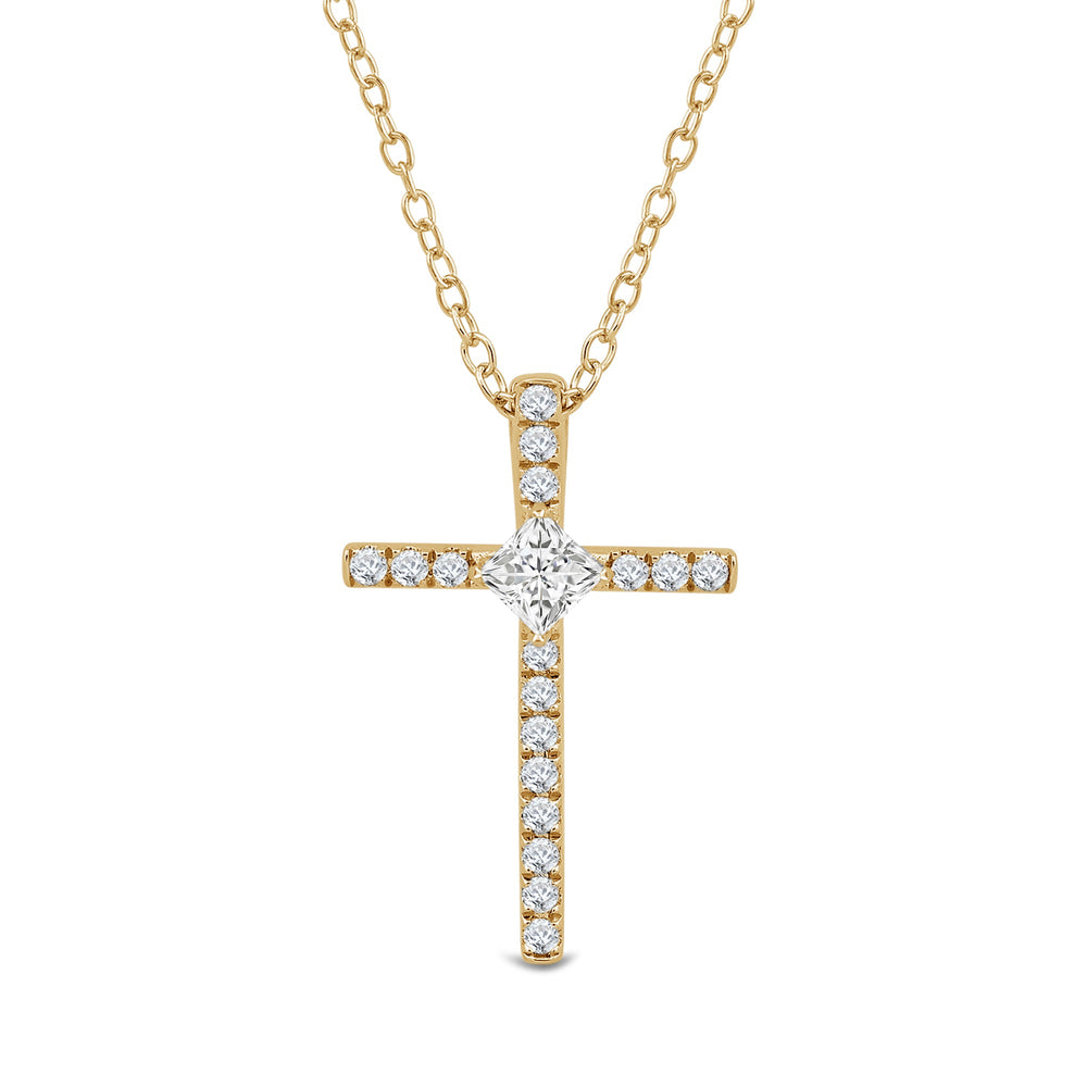Kite Set Princess Lab Created Diamond Cross Pendant with 18KT Yellow Gold / Lab / 1/3 Cut Diamond in 14KT Yellow Gold / Lab / 1/3 view 2
